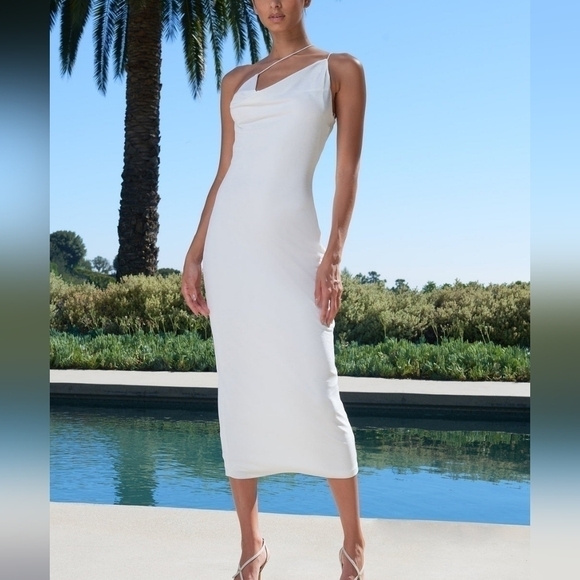 Misha SAIRA SLINKY JERSEY MIDI DRESS white Size 6 - Picture 1 of 6